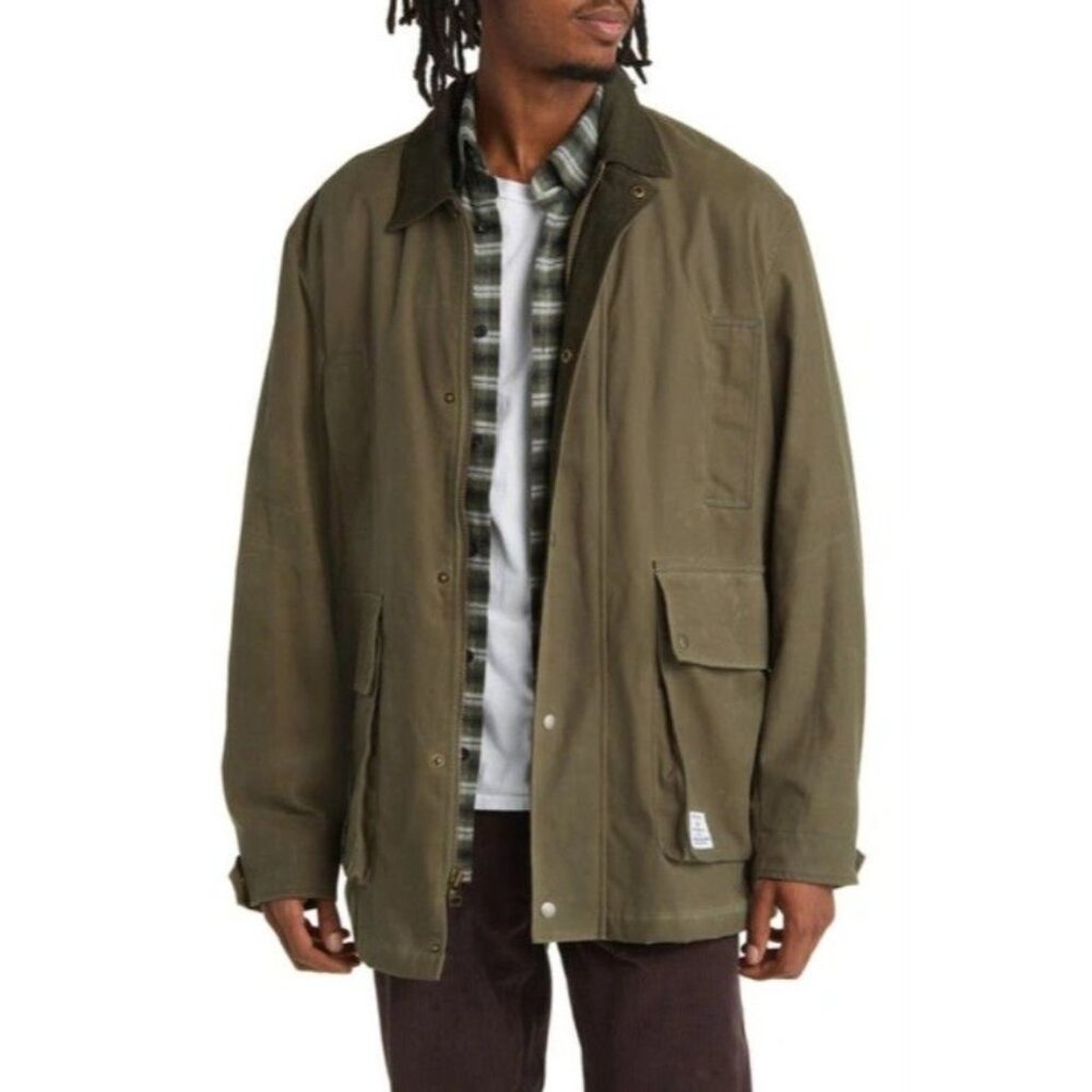 ALPHA INDUSTRIES Waxed Cotton Car Coat in Green Size L NWT